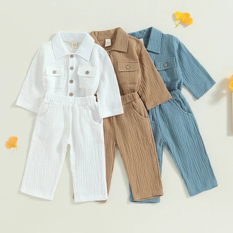 Cozy Toddler Boy Linen Set - 2PC Shirt & Pants